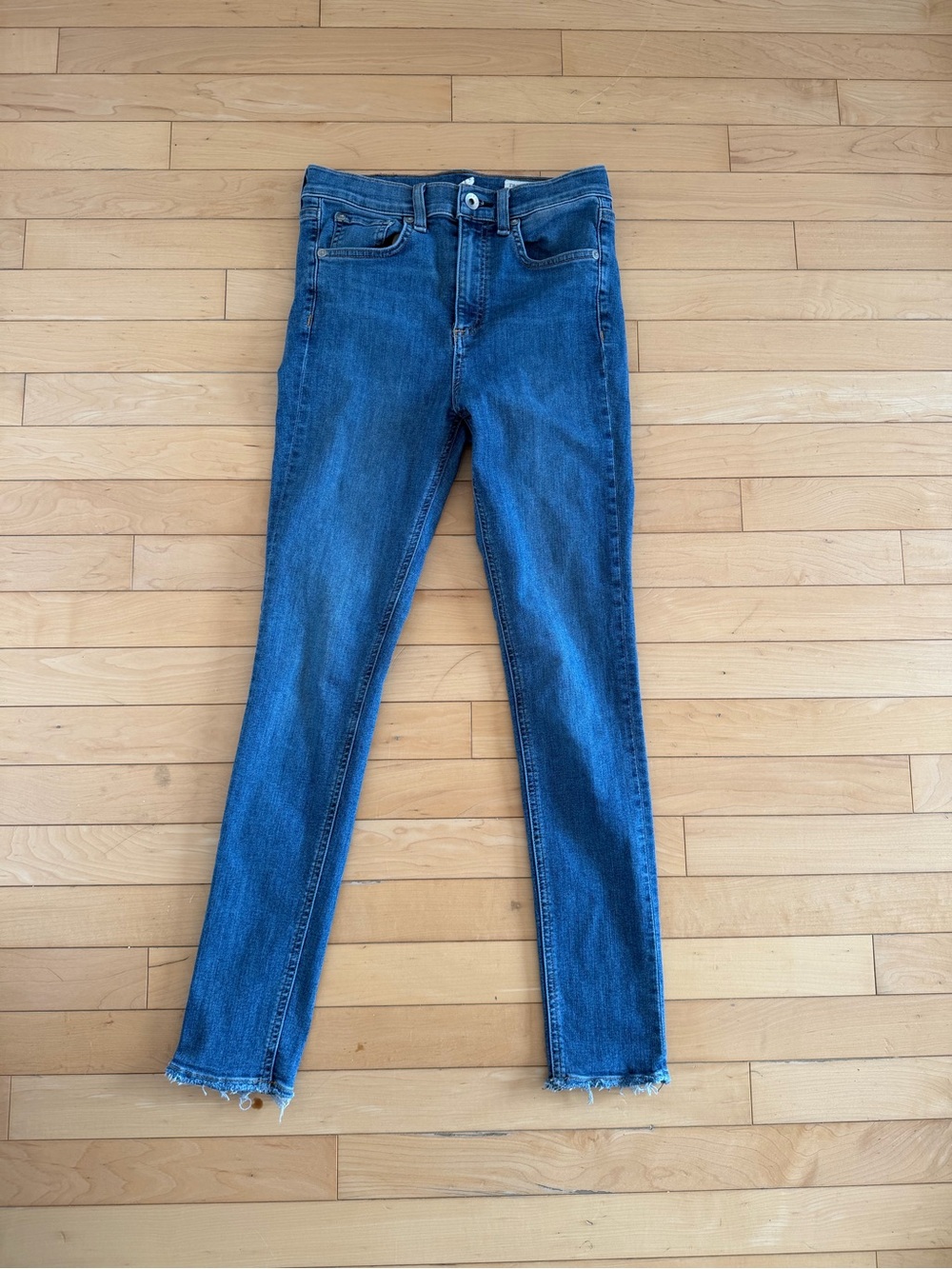 Rag & Bone High Rise Ankle Skinny Jeans Size 26 Medium Wash Raw Hem